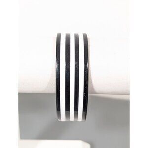 Black White Stripe Lucite Cuff Bracelet‎ 6.5" Classic Modernist